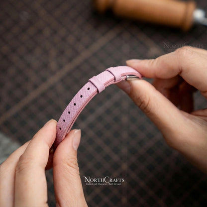 Pink Leather Watch Strap for Women (8mm–14mm) – Personalized Handmade – NorthCrafts | NorthCrafts