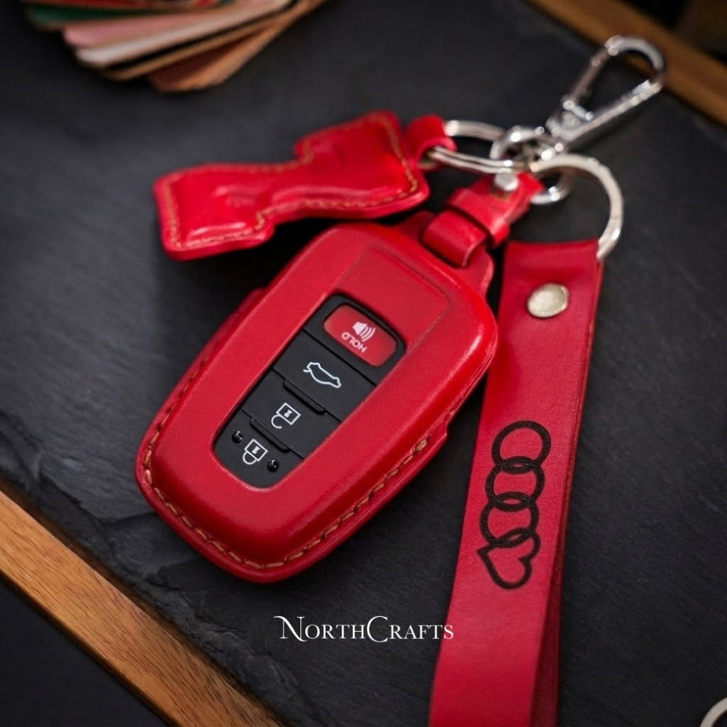 Handcrafted Leather Key Cover for RAV4, Camry, Corolla, Avalon, C-HR, Prius, GT86 & Highlander with Strap & Initial Charm – NorthCrafts