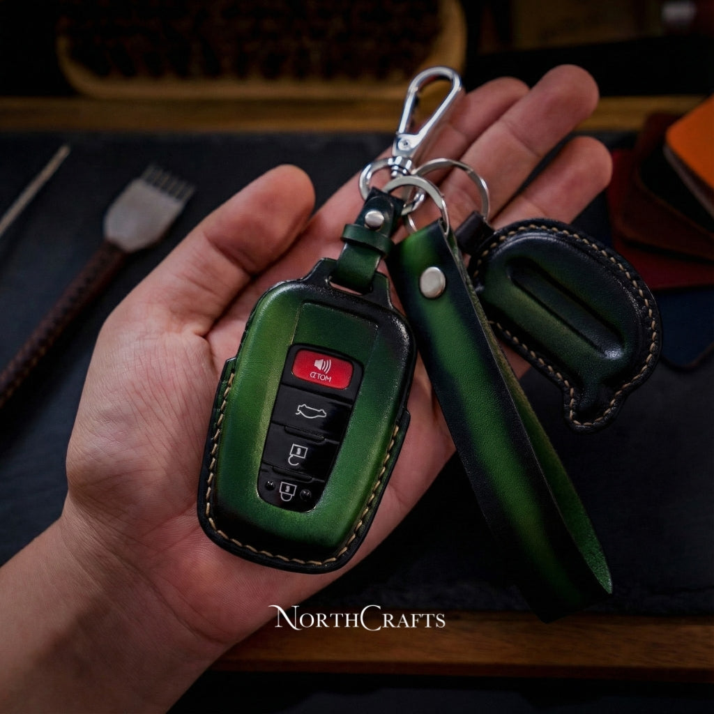 Handcrafted Leather Key Cover for RAV4, Camry, Corolla, Avalon, C-HR, Prius, GT86 & Highlander with Strap & Initial Charm – NorthCrafts
