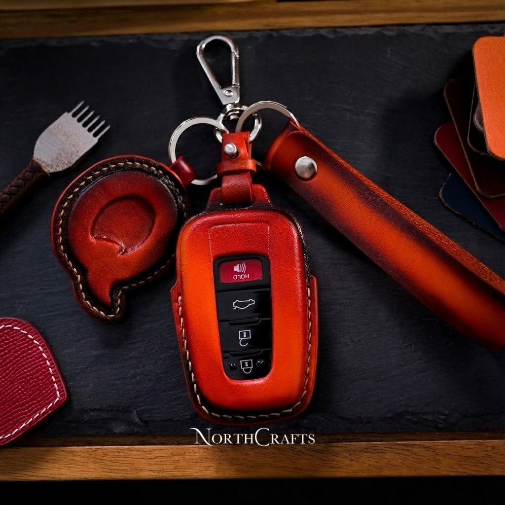 Handcrafted Leather Key Cover for RAV4, Camry, Corolla, Avalon, C-HR, Prius, GT86 & Highlander with Strap & Initial Charm – NorthCrafts