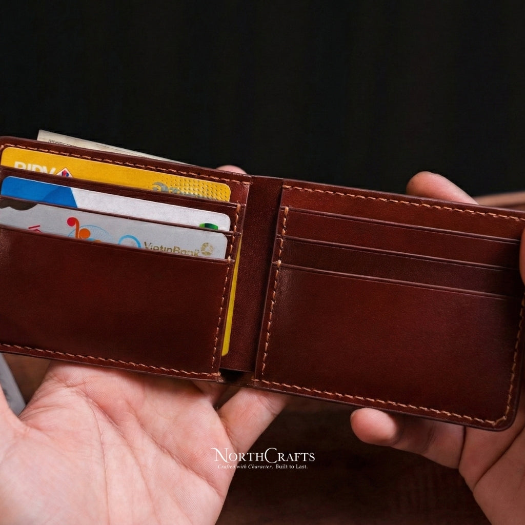 Red Leather Bifold Wallet with Inner Card Slots for Men – Personalized Handmade – NorthCrafts | NorthCrafts