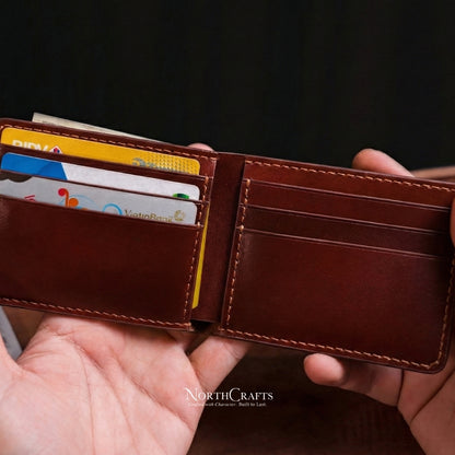 Red Leather Bifold Wallet with Inner Card Slots for Men – Personalized Handmade – NorthCrafts | NorthCrafts