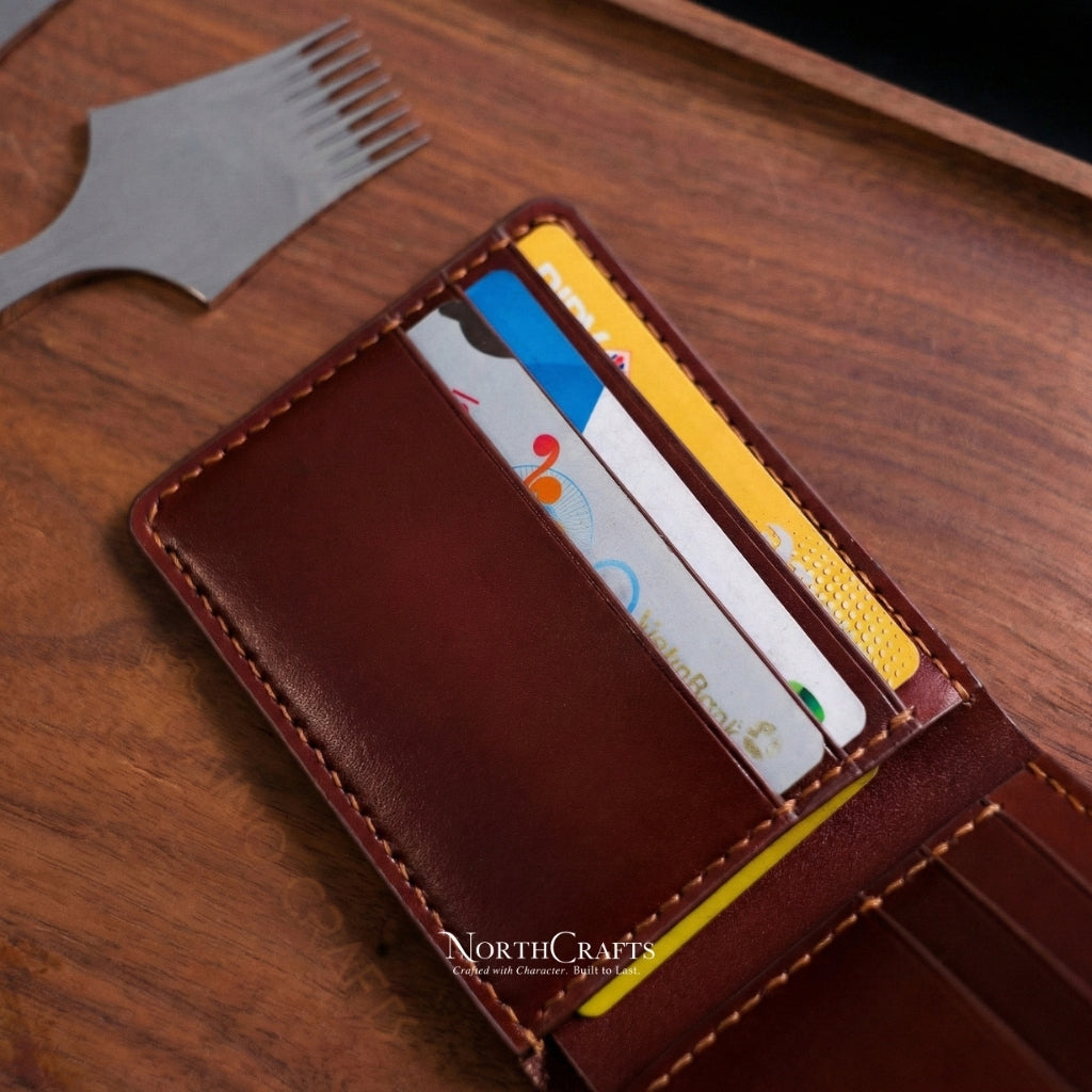 Red Leather Bifold Wallet with Inner Card Slots for Men – Personalized Handmade – NorthCrafts | NorthCrafts