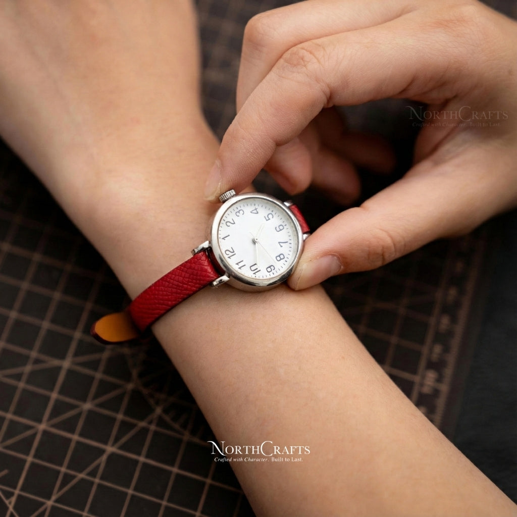 Red Leather Watch Strap for Women (8mm–14mm) – Personalized Handmade – NorthCrafts | NorthCrafts