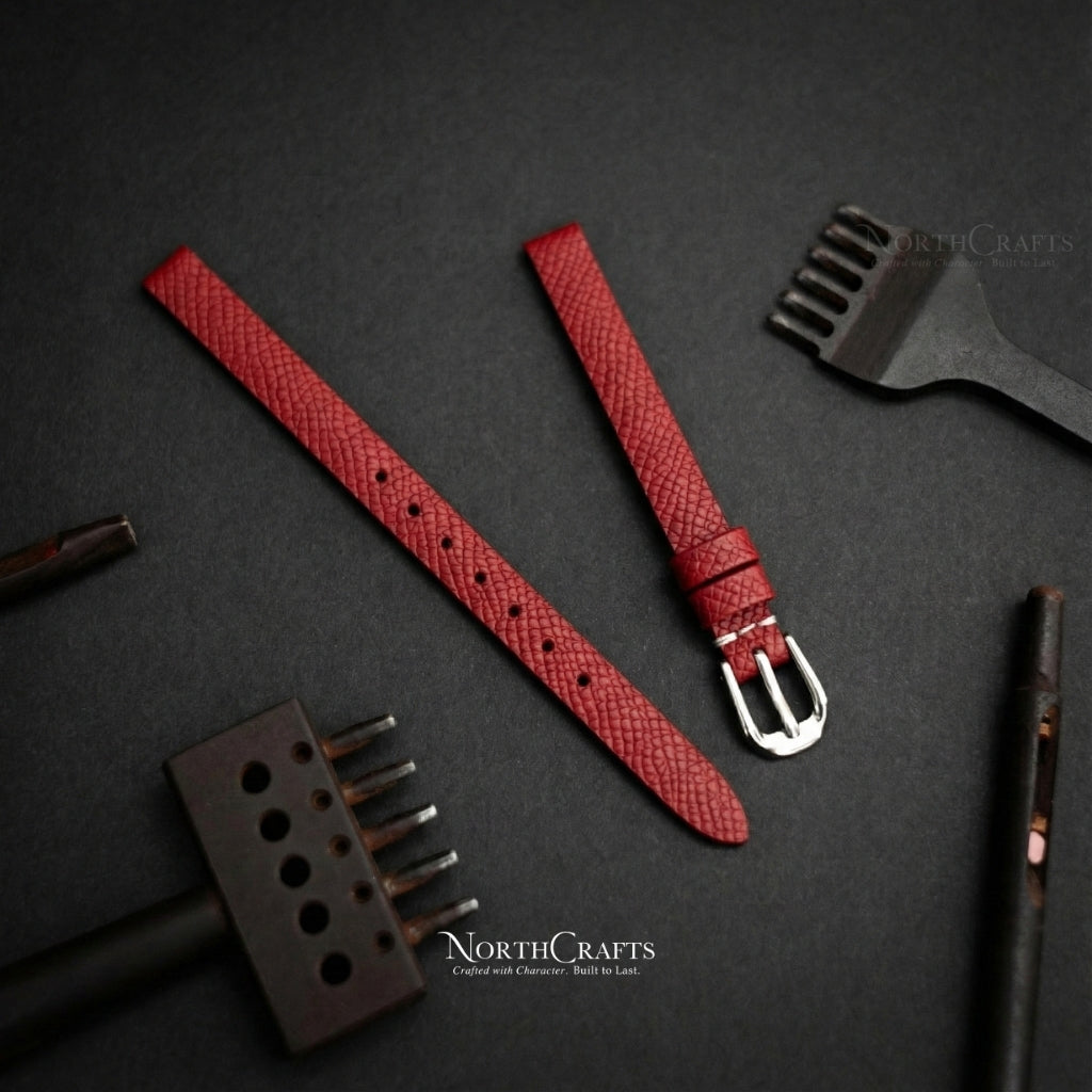 Red Leather Watch Strap for Women (8mm–14mm) – Personalized Handmade – NorthCrafts | NorthCrafts
