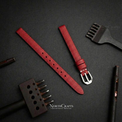 Red Leather Watch Strap for Women (8mm–14mm) – Personalized Handmade – NorthCrafts | NorthCrafts
