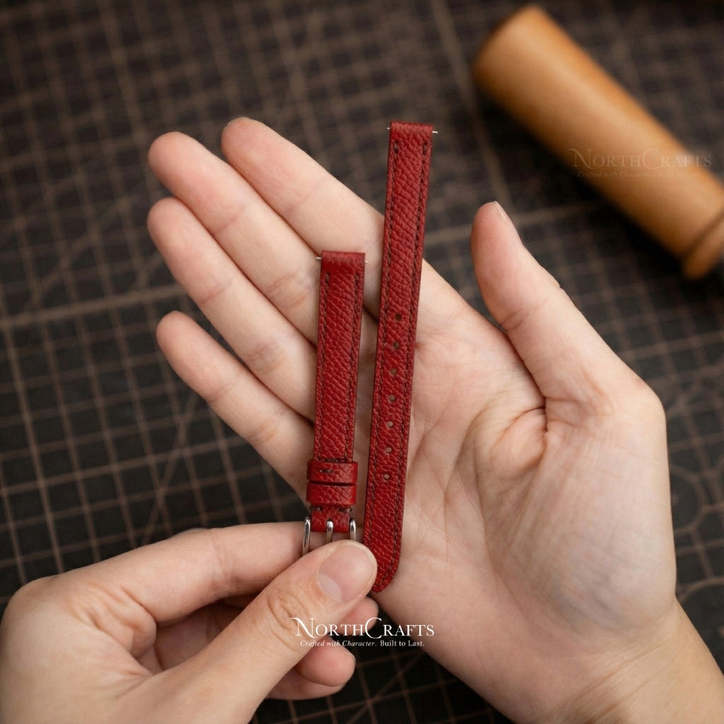Red Leather Watch Strap for Women (8mm–14mm) – Personalized Handmade – NorthCrafts | NorthCrafts