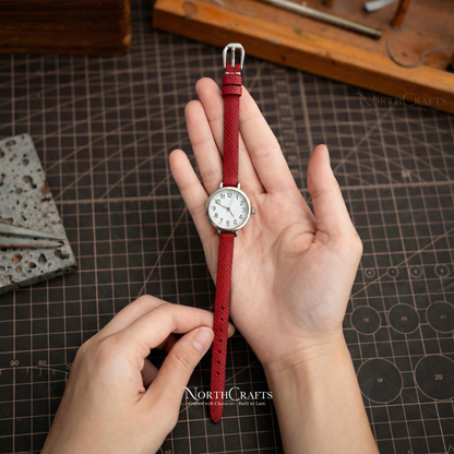 Red Leather Watch Strap for Women (8mm–14mm) – Personalized Handmade – NorthCrafts | NorthCrafts