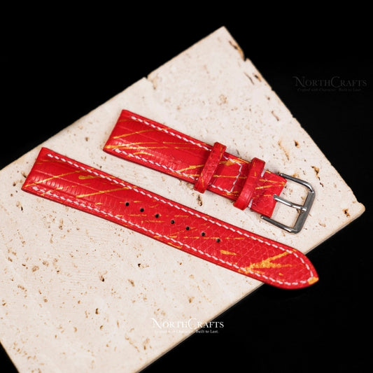 Red Lizard Leather Watch Strap (16mm–22mm) – Personalized Handmade – NorthCrafts | NorthCrafts