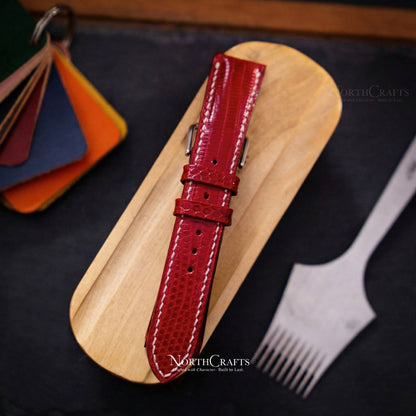 Red Lizard Leather Watch Strap (16mm–22mm) – Personalized Handmade – NorthCrafts | NorthCrafts