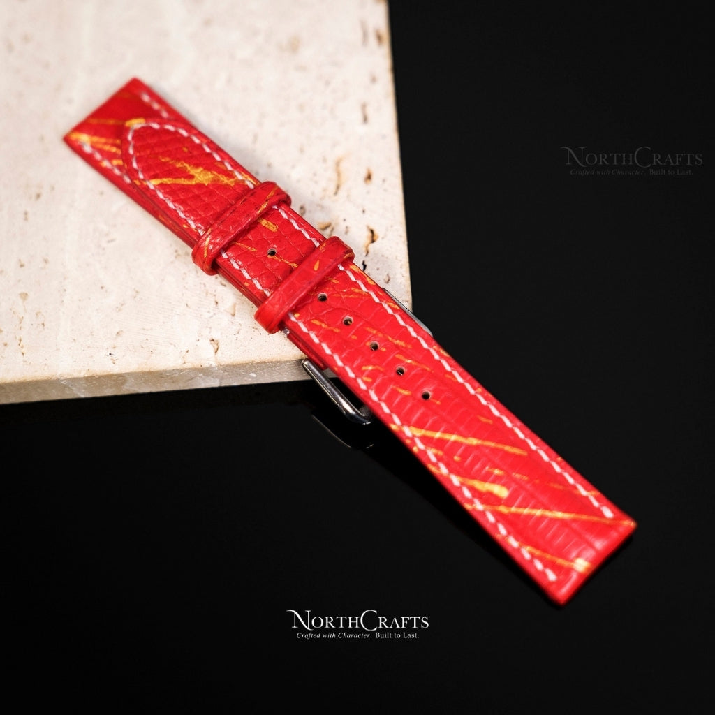 Red Lizard Leather Watch Strap (16mm–22mm) – Personalized Handmade – NorthCrafts | NorthCrafts