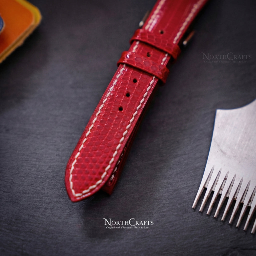 Red Lizard Leather Watch Strap (16mm–22mm) – Personalized Handmade – NorthCrafts | NorthCrafts