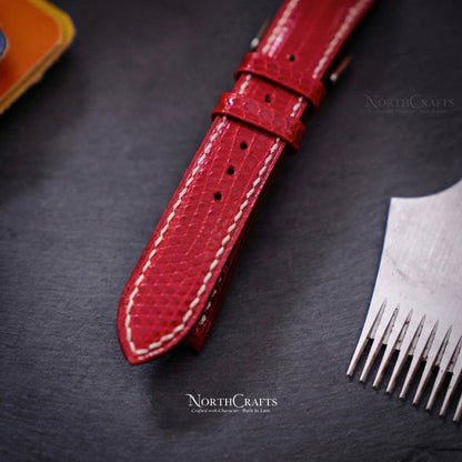 Red Lizard Leather Watch Strap (16mm–22mm) – Personalized Handmade – NorthCrafts | NorthCrafts