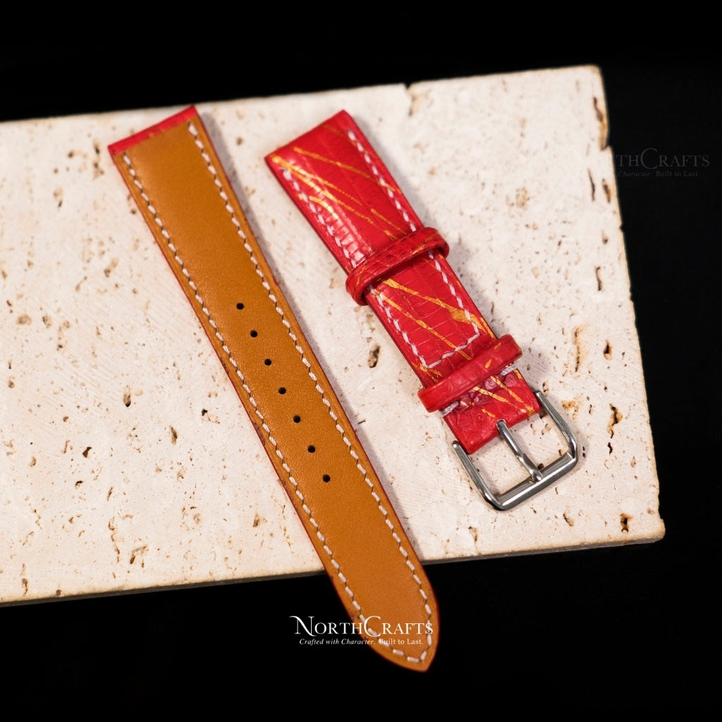 Red Lizard Leather Watch Strap (16mm–22mm) – Personalized Handmade – NorthCrafts | NorthCrafts