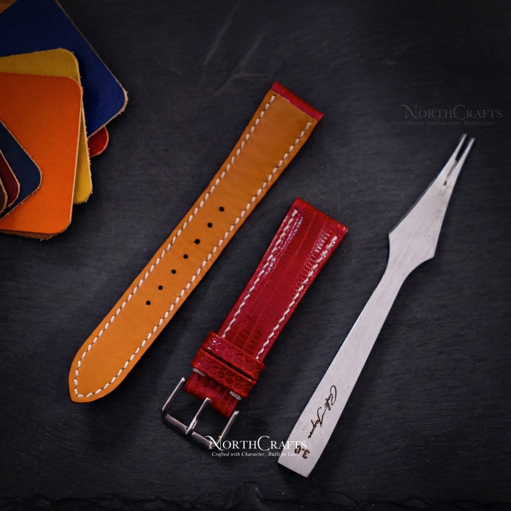 Red Lizard Leather Watch Strap (16mm–22mm) – Personalized Handmade – NorthCrafts | NorthCrafts