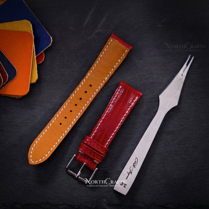 Red Lizard Leather Watch Strap (16mm–22mm) – Personalized Handmade – NorthCrafts | NorthCrafts
