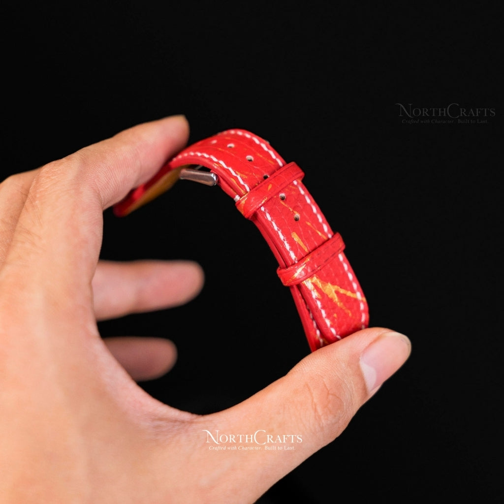 Red Lizard Leather Watch Strap (16mm–22mm) – Personalized Handmade – NorthCrafts | NorthCrafts