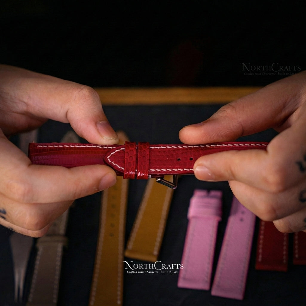 Red Lizard Leather Watch Strap (16mm–22mm) – Personalized Handmade – NorthCrafts | NorthCrafts