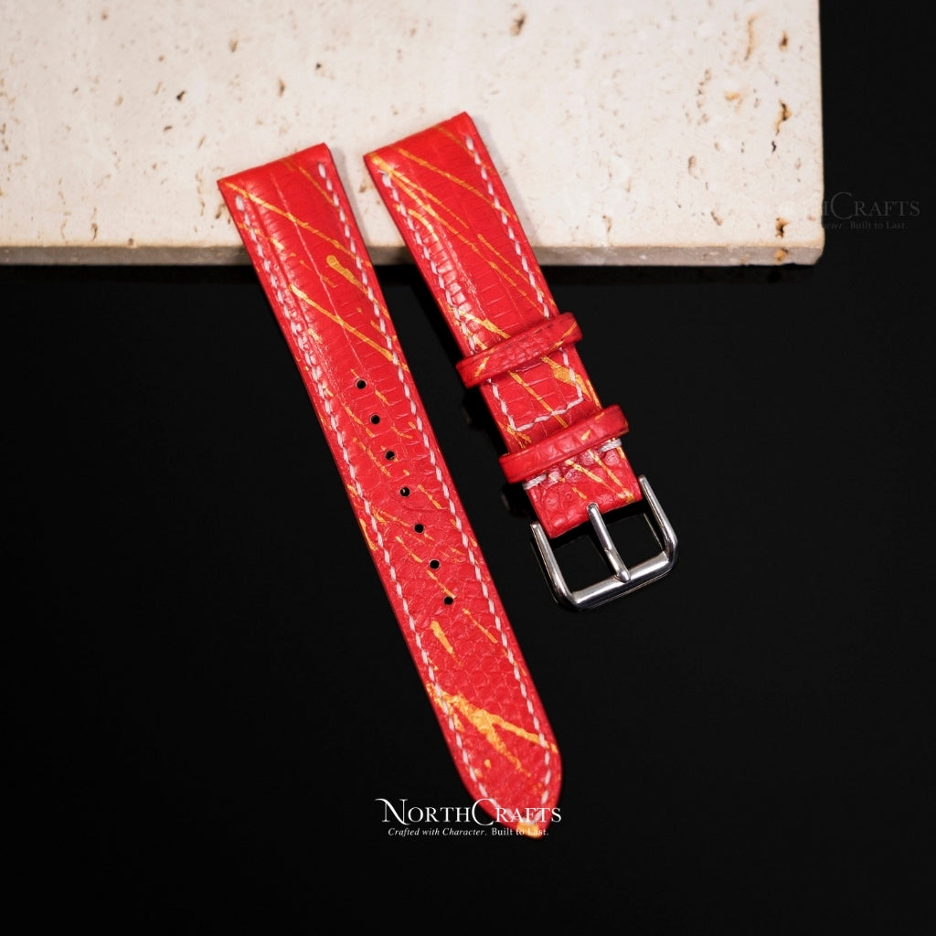 Red Lizard Leather Watch Strap (16mm–22mm) – Personalized Handmade – NorthCrafts | NorthCrafts