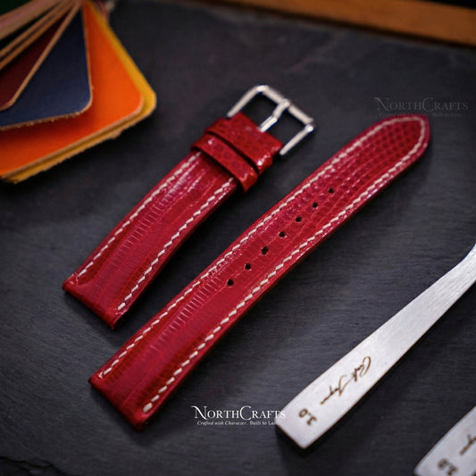 Red Lizard Leather Watch Strap (16mm–22mm) – Personalized Handmade – NorthCrafts | NorthCrafts