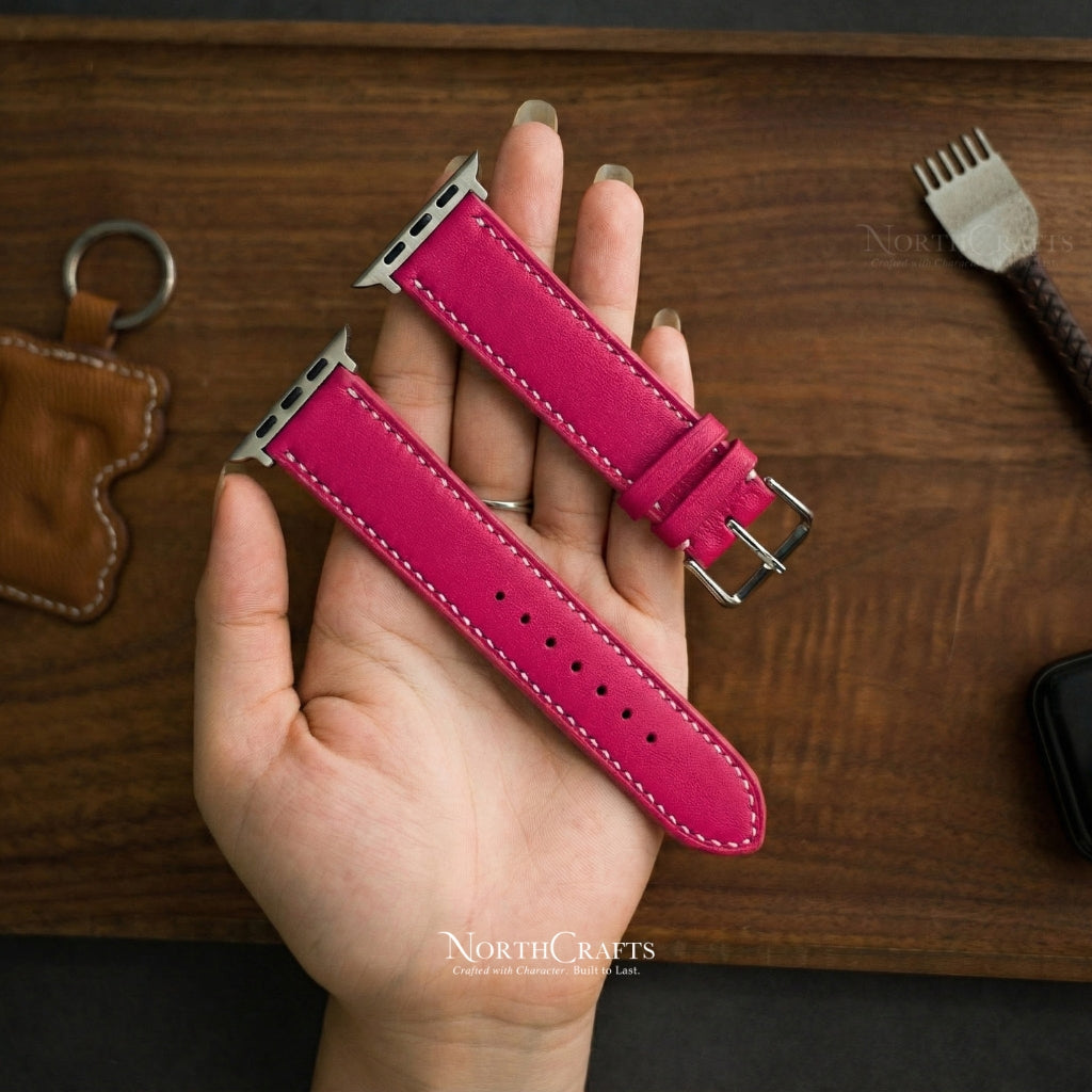 Rose Pink Leather iWatch Band (38mm–49mm) for Apple Watch Series SE2, 11, 10, 9, 8 & 7 – Personalized Handmade – NorthCrafts | NorthCrafts
