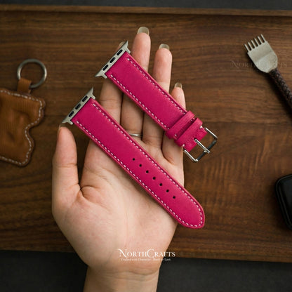Rose Pink Leather iWatch Band (38mm–49mm) for Apple Watch Series SE2, 11, 10, 9, 8 & 7 – Personalized Handmade – NorthCrafts | NorthCrafts