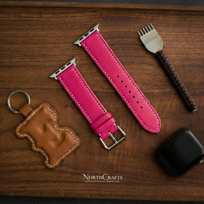 Rose Pink Leather iWatch Band (38mm–49mm) for Apple Watch Series SE2, 11, 10, 9, 8 & 7 – Personalized Handmade – NorthCrafts | NorthCrafts