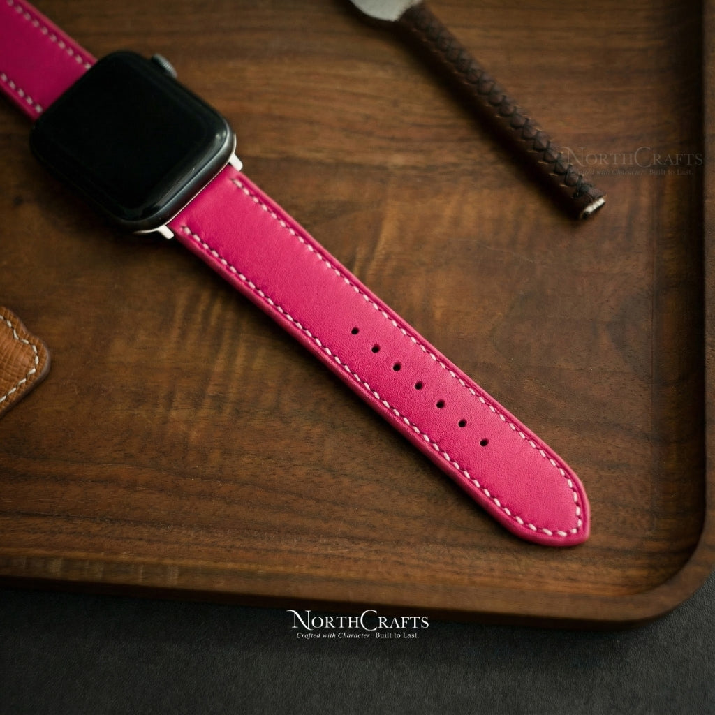 Rose Pink Leather iWatch Band (38mm–49mm) for Apple Watch Series SE2, 11, 10, 9, 8 & 7 – Personalized Handmade – NorthCrafts | NorthCrafts