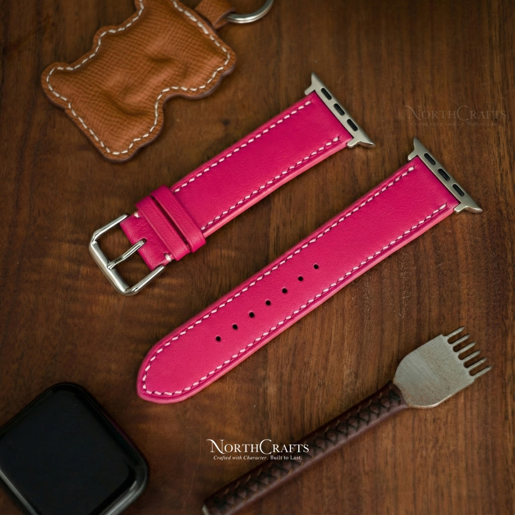 Rose Pink Leather iWatch Band (38mm–49mm) for Apple Watch Series SE2, 11, 10, 9, 8 & 7 – Personalized Handmade – NorthCrafts | NorthCrafts