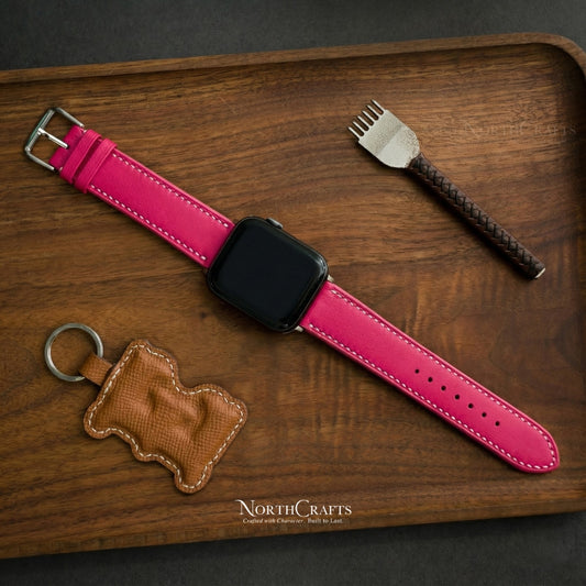 Rose Pink Leather iWatch Band (38mm–49mm) for Apple Watch Series SE2, 11, 10, 9, 8 & 7 – Personalized Handmade – NorthCrafts | NorthCrafts