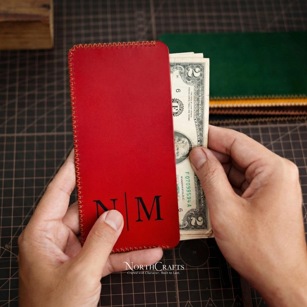 Slim Cash Envelope Long Leather Wallet for Women – Personalized Handmade – NorthCrafts | NorthCrafts
