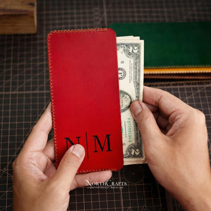 Slim Cash Envelope Long Leather Wallet for Women – Personalized Handmade – NorthCrafts | NorthCrafts