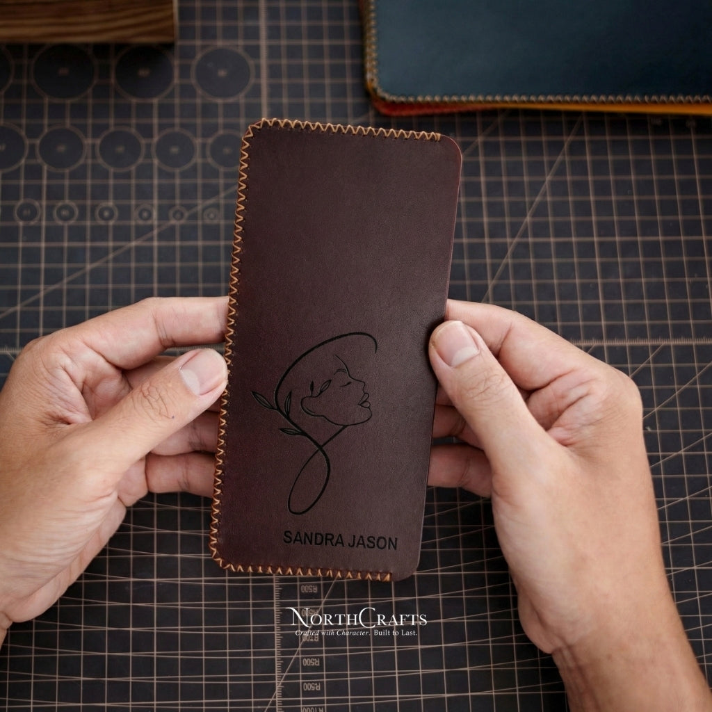 Slim Cash Envelope Long Leather Wallet for Women – Personalized Handmade – NorthCrafts | NorthCrafts