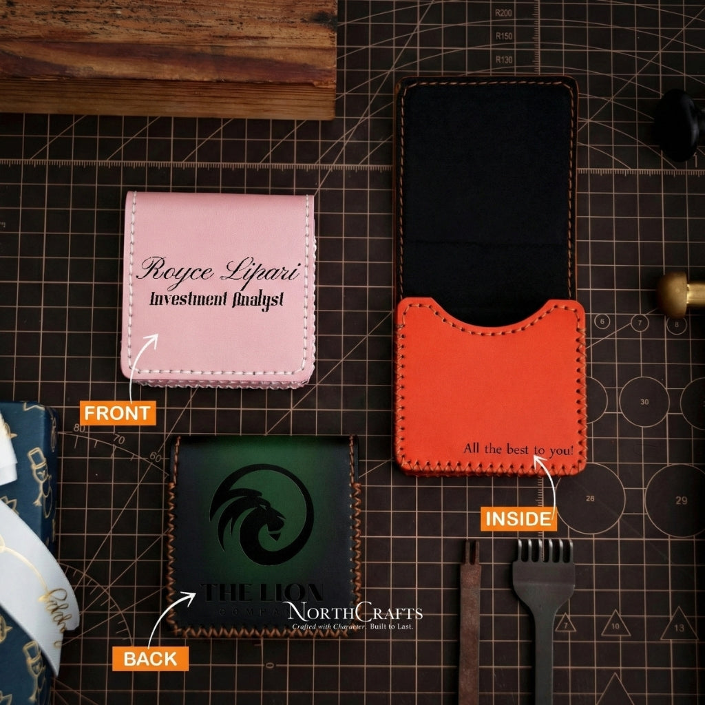 Square Leather Business Card Holder (2.5x2.5 Inch) – Personalized Handmade – NorthCrafts