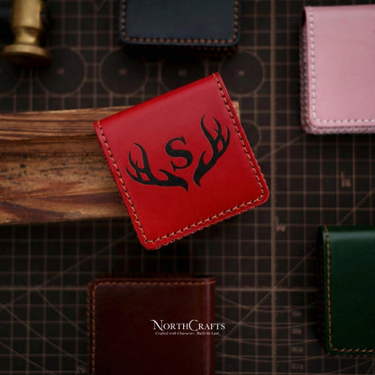 Square Leather Business Card Holder for Men (2.5x2.5 Inch) – Personalized Handmade – NorthCrafts