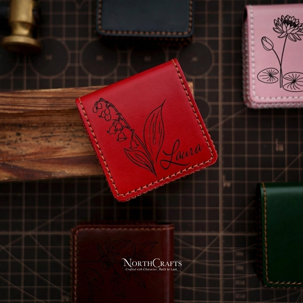 Square Leather Card Holder (3x3 Inch or Custom Size) – Personalized Handmade – NorthCrafts | NorthCrafts