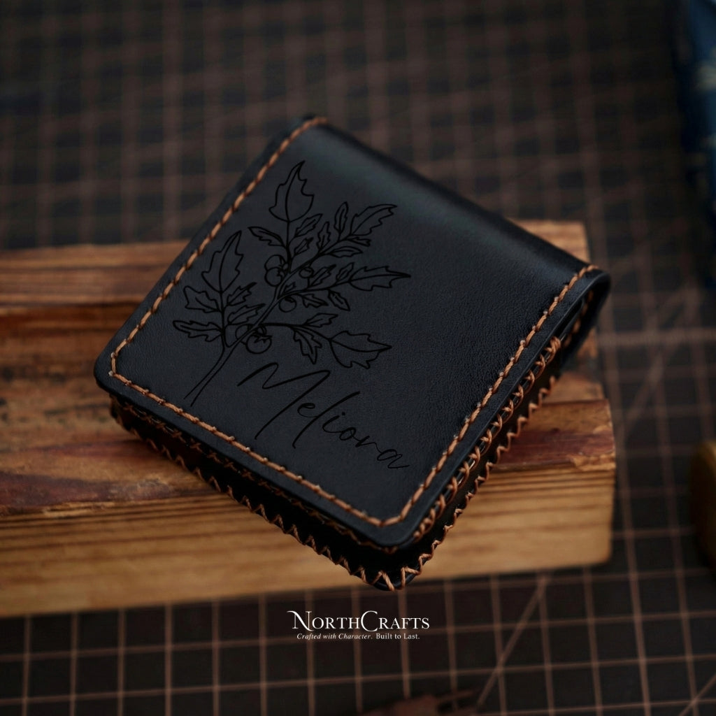 Square Leather Card Holder (3x3 Inch or Custom Size) – Personalized Handmade – NorthCrafts | NorthCrafts