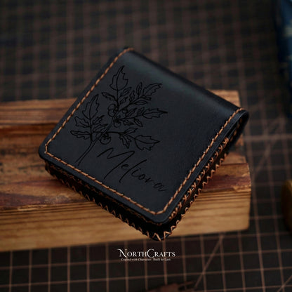 Square Leather Card Holder (3x3 Inch or Custom Size) – Personalized Handmade – NorthCrafts | NorthCrafts