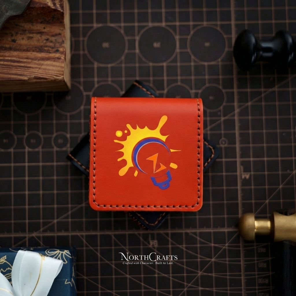 Square Leather Card Holder Box (2.5x2.5 Inch) – Personalized Handmade – NorthCrafts | NorthCrafts