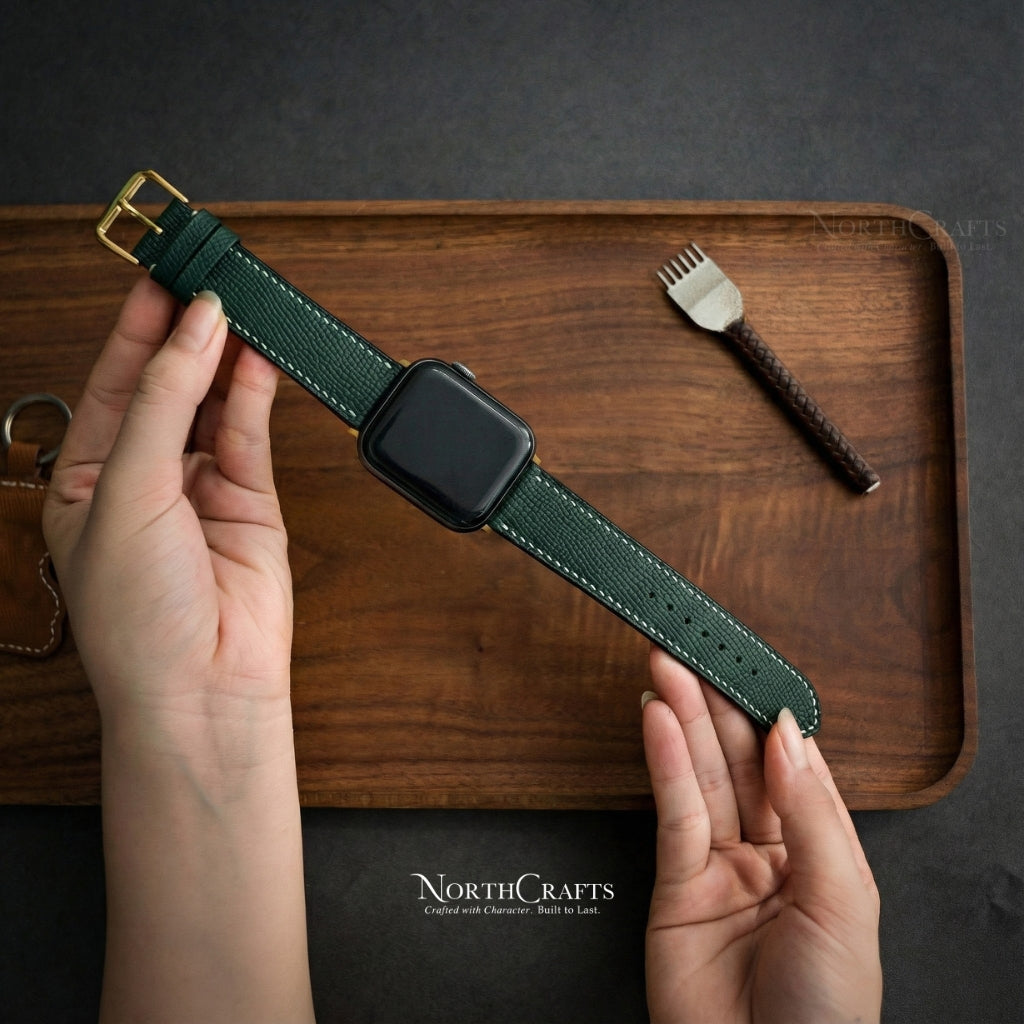 Teal Green Leather iWatch Band (38mm–49mm) for Apple Watch Series SE2, 11, 10, 9, 8 & 7 – Personalized Handmade – NorthCrafts | NorthCrafts