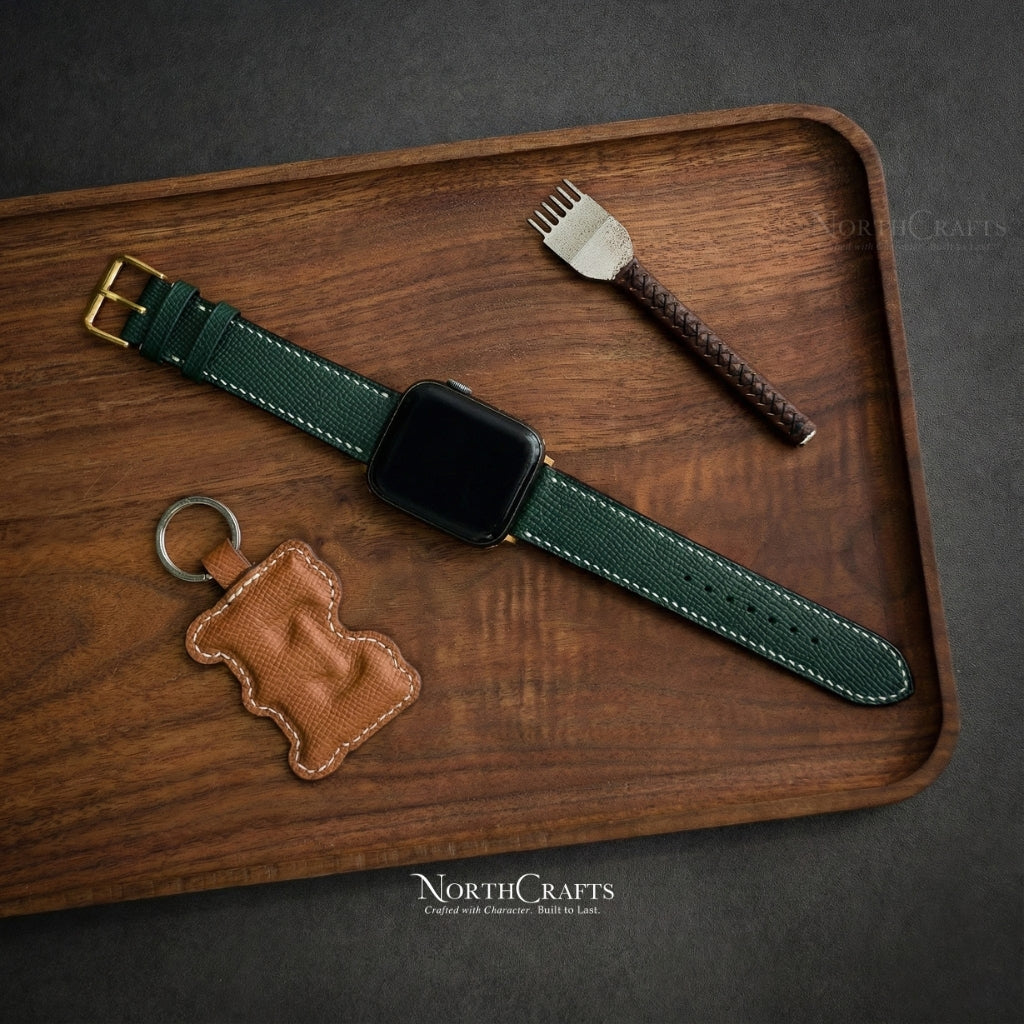 Teal Green Leather iWatch Band (38mm–49mm) for Apple Watch Series SE2, 11, 10, 9, 8 & 7 – Personalized Handmade – NorthCrafts | NorthCrafts