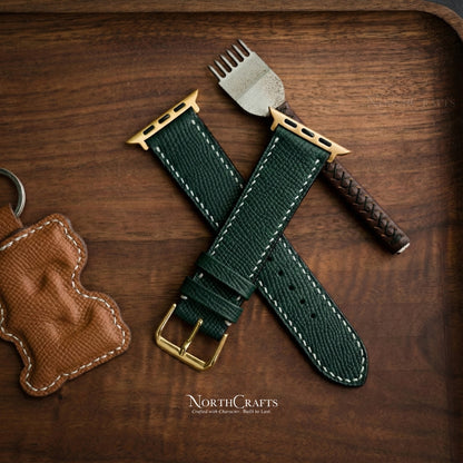 Teal Green Leather iWatch Band (38mm–49mm) for Apple Watch Series SE2, 11, 10, 9, 8 & 7 – Personalized Handmade – NorthCrafts | NorthCrafts
