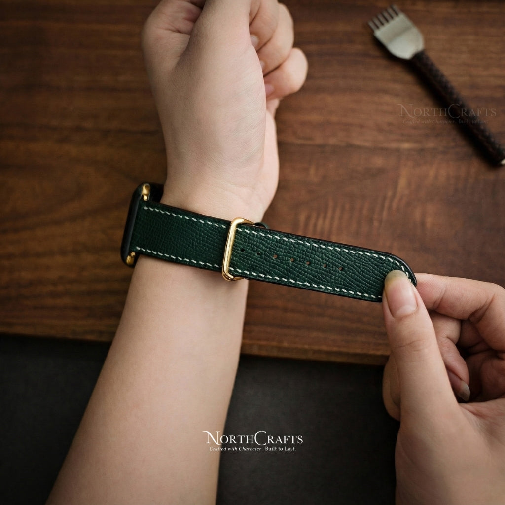 Teal Green Leather iWatch Band (38mm–49mm) for Apple Watch Series SE2, 11, 10, 9, 8 & 7 – Personalized Handmade – NorthCrafts | NorthCrafts