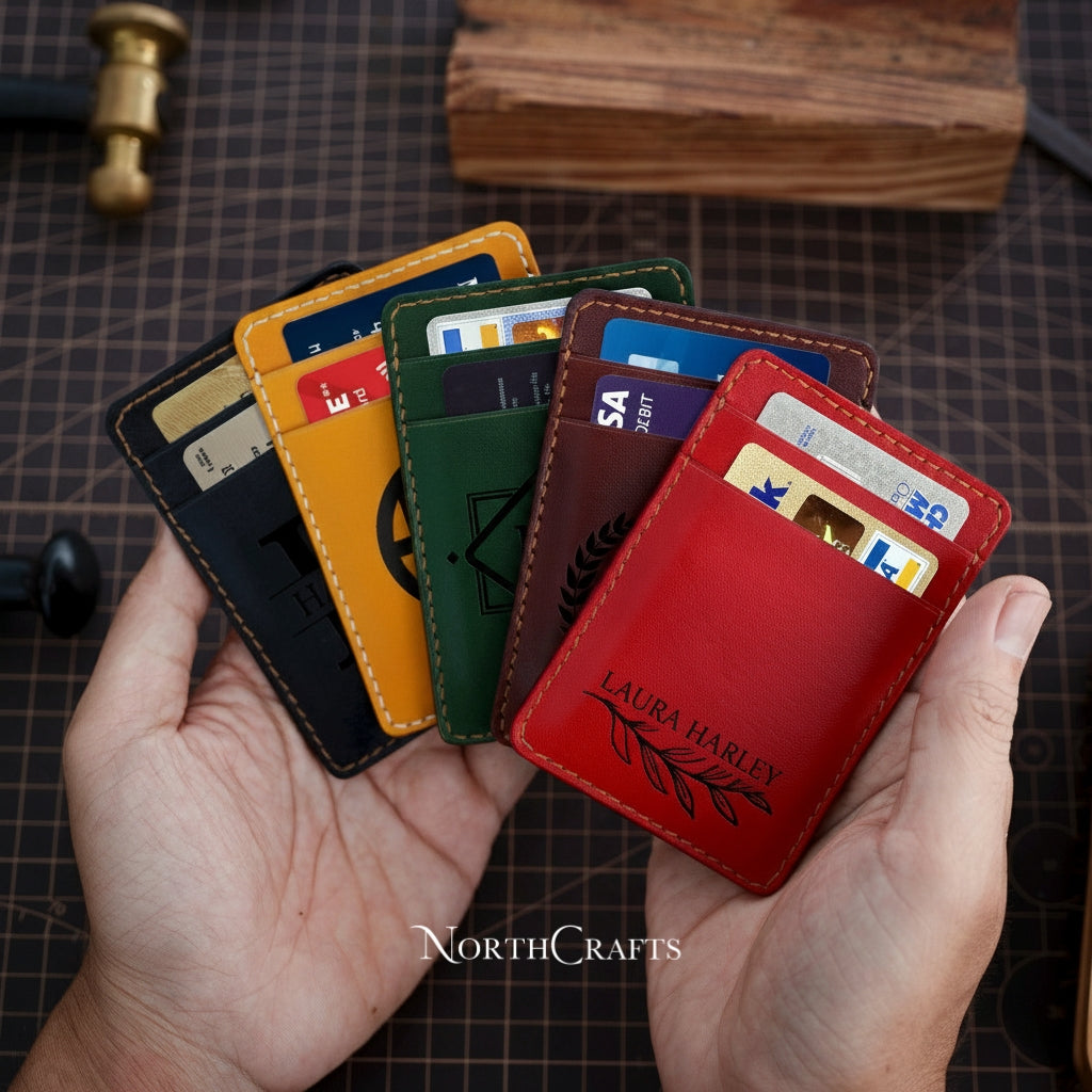 Vertical Leather Card Holder Wallet – Personalized Handmade – NorthCrafts | NorthCrafts