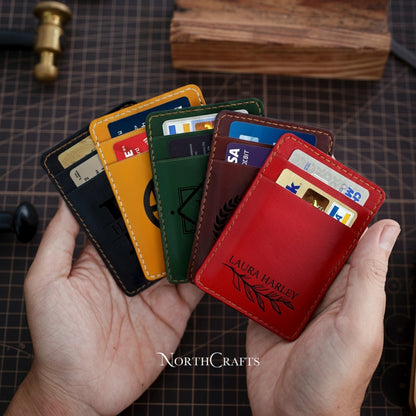 Vertical Leather Card Holder Wallet – Personalized Handmade – NorthCrafts | NorthCrafts