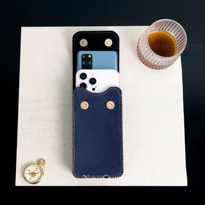Vertical Leather Dual Phone Case with Belt Loop for iPhone 17, 16, 15 & 14 Series – Personalized Handmade – NorthCrafts | NorthCrafts