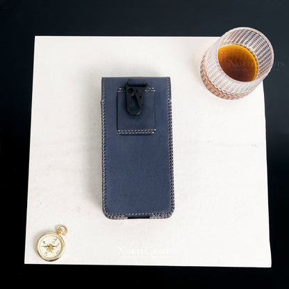 Vertical Leather Dual Phone Case with Belt Loop for iPhone 17, 16, 15 & 14 Series – Personalized Handmade – NorthCrafts | NorthCrafts