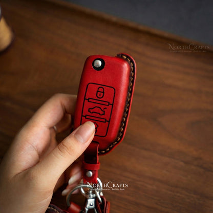 Leather Flip Key Fob Cover for VW Jetta, Golf, Polo MK8, Passat, Tiguan & Beetle (2/3 Buttons) – Personalized Handmade – NorthCrafts | NorthCrafts