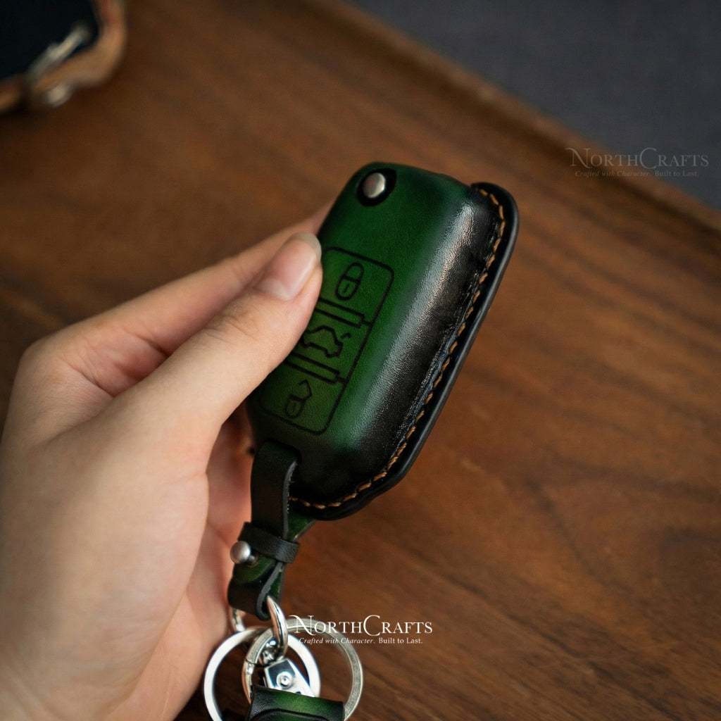 Leather Flip Key Fob Cover for VW Jetta, Golf, Polo MK8, Passat, Tiguan & Beetle (2/3 Buttons) – Personalized Handmade – NorthCrafts | NorthCrafts