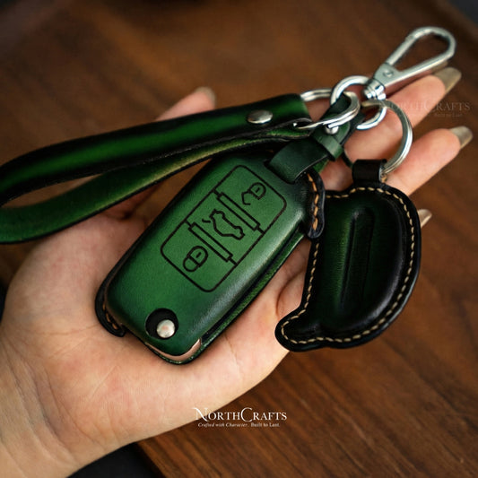 Leather Flip Key Fob Cover for VW Jetta, Golf, Polo MK8, Passat, Tiguan & Beetle (2/3 Buttons) – Personalized Handmade – NorthCrafts | NorthCrafts